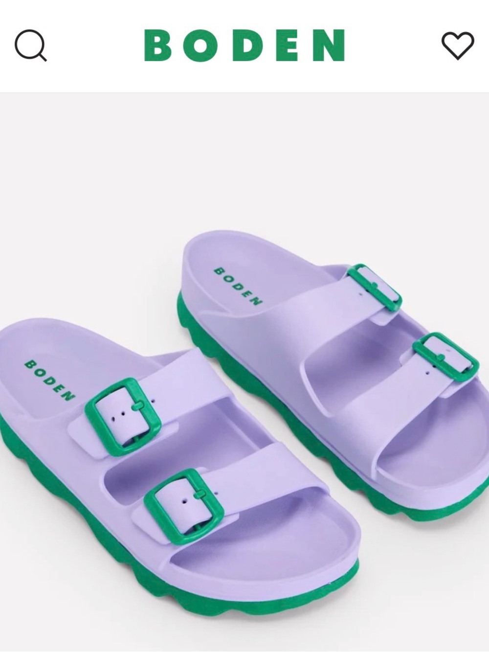 Boden Lyla Lavender Slide Sandals with Green Buckles